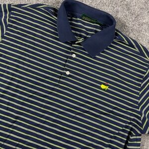 Amen Corner Polo Shirt Mens XL Navy Blue Striped Pima Cotton Masters Golf Logo